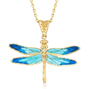 image:imageRossSimons Italian Tonal Blue Enamel and 18kt Yellow Gold Dragonfly Pendant Necklace20 Inches