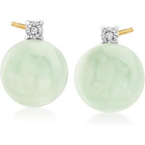 image:imageRossSimons Jade Earrings With Diamond Accents in 18kt Gold Over Sterling