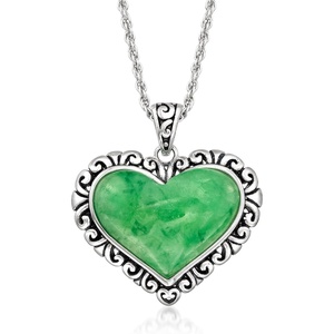 image:imageRossSimons Jade Heart Pendant Necklace in Sterling Silver 18 inches