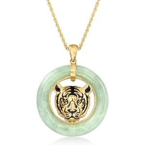 image:imageRossSimons Jade Tiger Head Pendant Necklace in 18kt Gold Over Sterling 18 inches