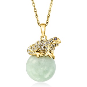 image:imageRossSimons Jade and 70 ct tw White Topaz Frog Pendant Necklace With Sapphires in 18kt Gold Over Sterling 18 inches
