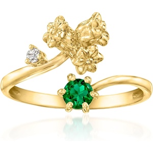 image:imageRossSimons Lily Of The Valley FlowerMay Birthstone Ring With LabGrown Emerald and Diamond in 18kt Gold Over SterlingCreated Emerald