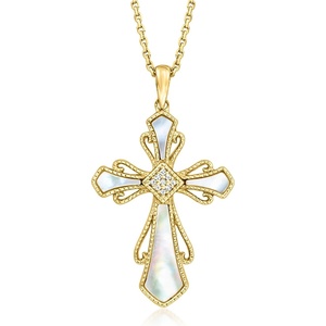 image:imageRossSimons MotherOfPearl Cross Pendant Necklace With Diamonds in 18kt Gold Over Sterling 18 inches