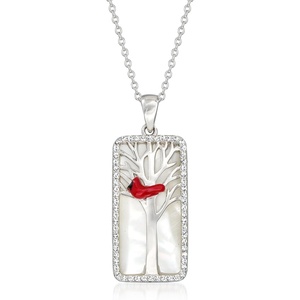 image:imageRossSimons MotherOfPearl and 30 ct tw White Topaz Cardinal Pendant Necklace With Multicolored Enamel in Sterling Silvermother of pearl