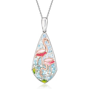 image:imageRossSimons MotherOfPearl and Multicolored Enamel Flamingo Mosaic Pendant Necklace in Sterling Silver and 18kt Rose Gold Over Sterling 18 inches