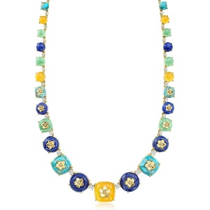 image:imageRossSimons MultiGemstone Floral Overlay Necklace With 500 ct tw White Topaz and 13 ct tw Diamonds in 18kt Gold Over SterlingAventurine