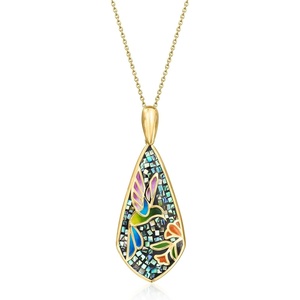 image:imageRossSimons Multicolored Enamel and Abalone Shell Hummingbird Mosaic Pendant Necklace in 18kt Gold Over Sterling 18 inches