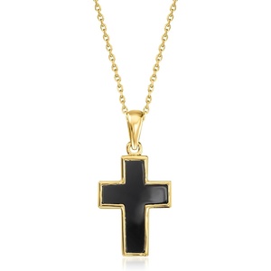 image:imageRossSimons Onyx Cross Pendant Necklace in 18kt Gold Over Sterling 18 inches