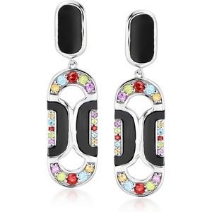 image:imageRossSimons Onyx and 60 ct tw MultiGemstone Art DecoStyle Drop Earrings in Sterling Silver