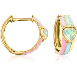 image:imageRossSimons Opal Heart Hoop Earrings With Multicolored Pastel Enamel in 18kt Gold Over Sterling