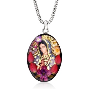 image:imageRossSimons Our Lady Of Guadalupe Pendant Necklace With Dried Flowers in Sterling Silver 18 inches