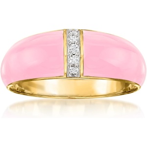 image:imageRossSimons Pastel Pink Enamel Dome Ring With Diamonds in 18kt Gold Over SterlingDiamond