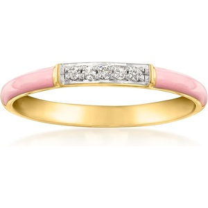 image:imageRossSimons Pastel Pink Enamel Ring With Diamonds in 18kt Gold Over SterlingDiamond