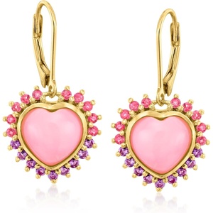 image:imageRossSimons Pink Opal Heart Drop Earrings With 40 ct tw Pink Tourmalines and 30 ct tw Amethysts in 18kt Gold Over Sterling