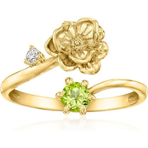 image:imageRossSimons Poppy FlowerAugust Birthstone Ring With 20 Carat Peridot and Single LabGrown Diamond in 18kt Gold Over SterlingDiamond