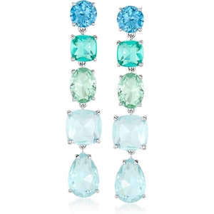 image:imageRossSimons RhodiumPlated Linear Drop Earrings With Simulated Tonal Blue Gemstones