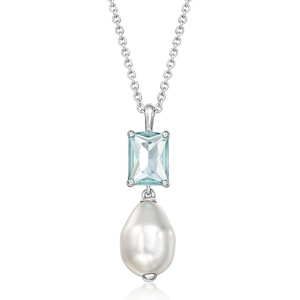 image:imageRossSimons RhodiumPlated Necklace With Simulated Blue Gemstone and Pearl 18 inches