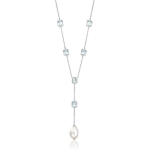 image:imageRossSimons RhodiumPlated YNecklace With Simulated Blue Gemstones and Pearl 18 inches