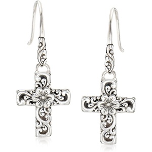 image:imageRossSimons Sterling Silver BaliStyle Floral Cross Drop Earrings