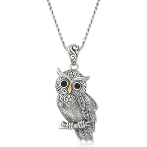 image:imageRossSimons Sterling Silver BaliStyle Owl Pendant Necklace With Black Onyx and 18kt Gold Over Sterling