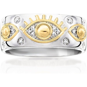 image:imageRossSimons Sterling Silver and 18kt Gold Over Sterling Evil Eye Ring With DiamondsDiamond