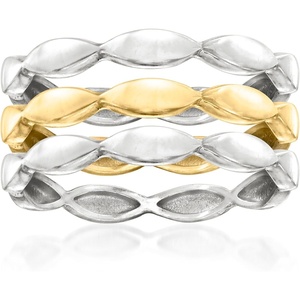 image:imageRossSimons Sterling Silver and 18kt Gold Over Sterling Jewelry Set 3 Wave RingsNo Gemstone