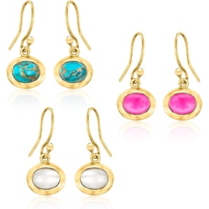 image:imageRossSimons Turquoise 6x8mm Cultured Pearl and 200 ct tw Pink Chalcedony Jewelry Set 3 Pairs Of Drop Earrings in 18kt Gold Over Sterling