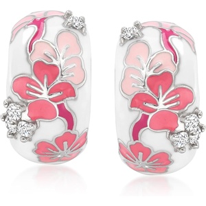 image:imageBelle Etoile Constellations Sakura Pink Enamel and 24 ct tw CZ HalfHoop Earrings in Sterling Silver