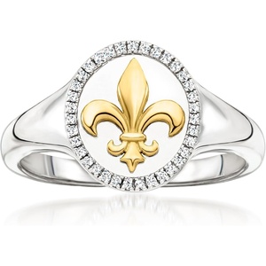 image:imageRossSimons 010 ct tw Diamond FleurDeLis Ring in Sterling Silver With 18kt Gold Over SterlingDiamond