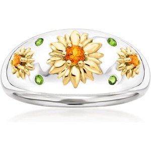 image:imageRossSimons 020 ct tw Chrome Diopside and 10 ct tw Citrine Flower Ring in Sterling Silver With 18kt Gold Over SterlingCitrine