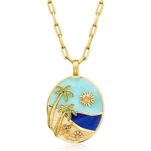 image:imageRossSimons 026 ct tw MultiGemstone Beach Pendant Paper Clip Link Necklace in 18kt Gold Over Sterlingdiopside