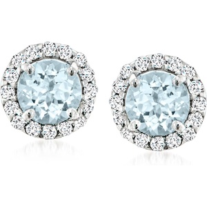 image:imageRossSimons 100 ct tw Aquamarine and 19 ct tw Diamond Earrings in Platinum