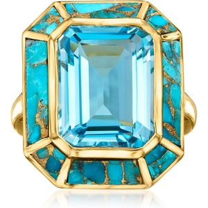 image:imageRossSimons 1300 Carat Swiss Blue Topaz and Turquoise Ring in 18kt Gold Over SterlingCreated Turquoise