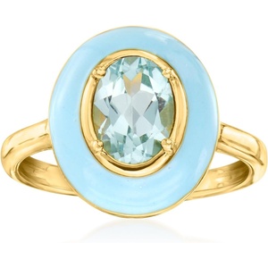 image:imageRossSimons 140 Carat Sky Blue Topaz Ring With Pastel Blue Enamel in 18kt Gold Over SterlingTopaz