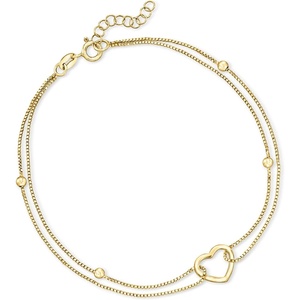 image:imageRossSimons 18kt Gold Over Sterling Heart and Bead Anklet 9 inches