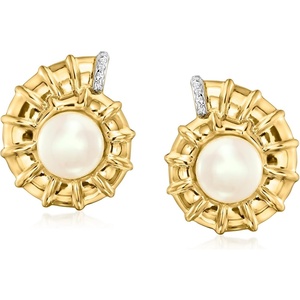 image:imageRossSimons 885mm Cultured Pearl Seashell Earrings With White Topaz in 18kt Gold Over Sterling