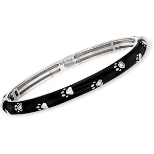 image:imageRossSimons Belle Etoile Paw Prints Black Enamel Bangle Bracelet With Czs in Sterling Silver 7 inches