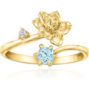 image:imageRossSimons Daffodil FlowerMarch Birthstone Ring With 20 Carat Aquamarine and Single LabGrown Diamond in 18kt Gold Over SterlingAquamarine