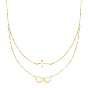 image:imageRossSimons Italian 14kt Yellow Gold Infinity and Cross Symbol Layered NecklaceNo Gemstone