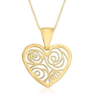 image:imageRossSimons Italian 14kt Yellow Gold Openwork Heart Pendant Necklace 165 inches