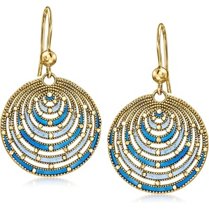 image:imageRossSimons Italian Blue Enamel Circle Drop Earrings in 18kt Gold Over Sterling