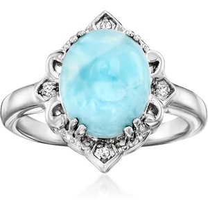 image:imageRossSimons Larimar Ring With Diamonds in Sterling SilverLarimar