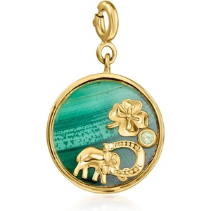 image:imageRossSimons Malachite Good Luck Charm With Single Peridot in 18kt Gold Over Sterling