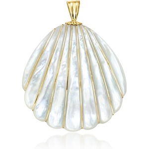 image:imageRossSimons MotherOfPearl Seashell Pendant With 445mm Cultured Pearls in 14kt Yellow Gold