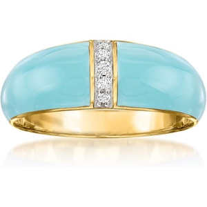 image:imageRossSimons Pastel Blue Enamel Dome Ring With Diamonds in 18kt Gold Over SterlingDiamond