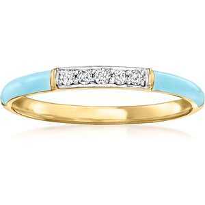 image:imageRossSimons Pastel Blue Enamel Ring With Diamonds in 18kt Gold Over SterlingDiamond