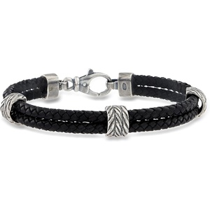image:imageRossSimons Phillip Gavriel Mens Black Leather Station Bracelet With Sterling Silver 825 inches