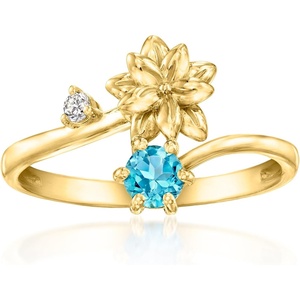image:imageRossSimons Poinsettia FlowerDecember Birthstone Ring With 20 Carat Swiss Blue Topaz and Single LabGrown Diamond in 18kt Gold Over SterlingDiamond