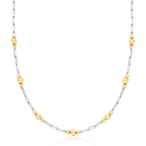 image:imageRossSimons Sterling Silver and 18kt Gold Over Sterling Alternating Paper Clip Link and Bead Station NecklaceNo Gemstone