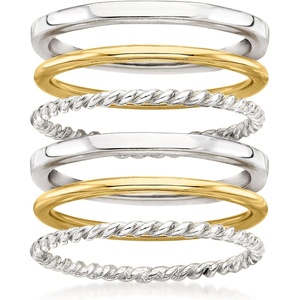 image:imageRossSimons Sterling Silver and 18kt Gold Over Sterling Jewelry Set 6 Stackable RingsNo Gemstone